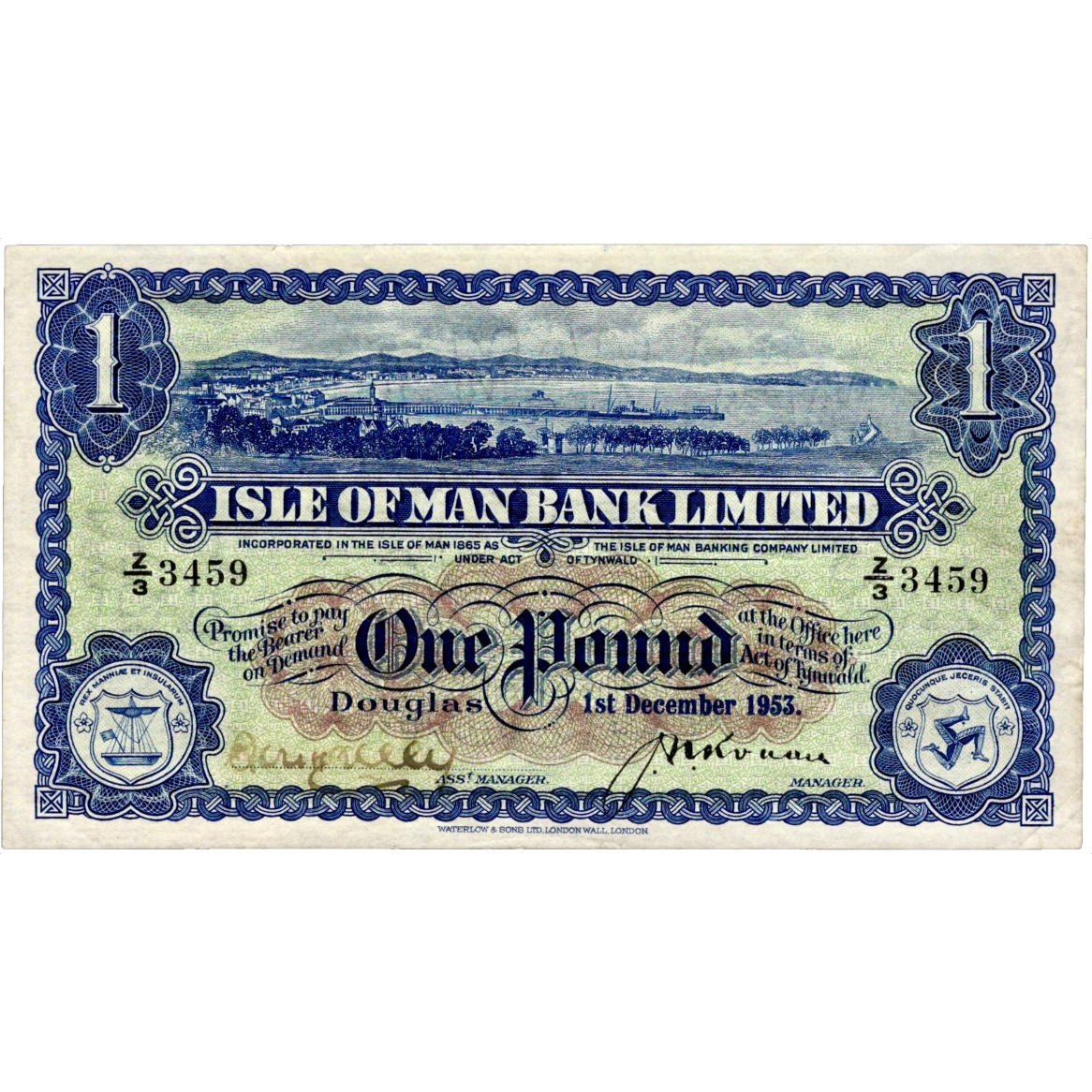 ISLE OF MAN P.6b IM3d 1953 Isle of Man Bank Ltd £1 GVF