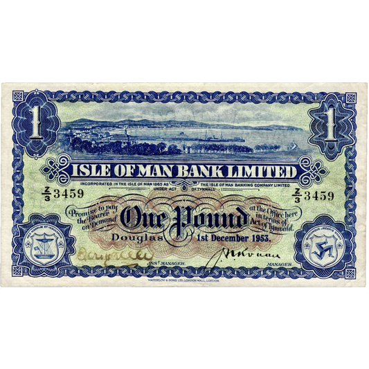 ISLE OF MAN P.6b IM3d 1953 Isle of Man Bank Ltd £1 GVF