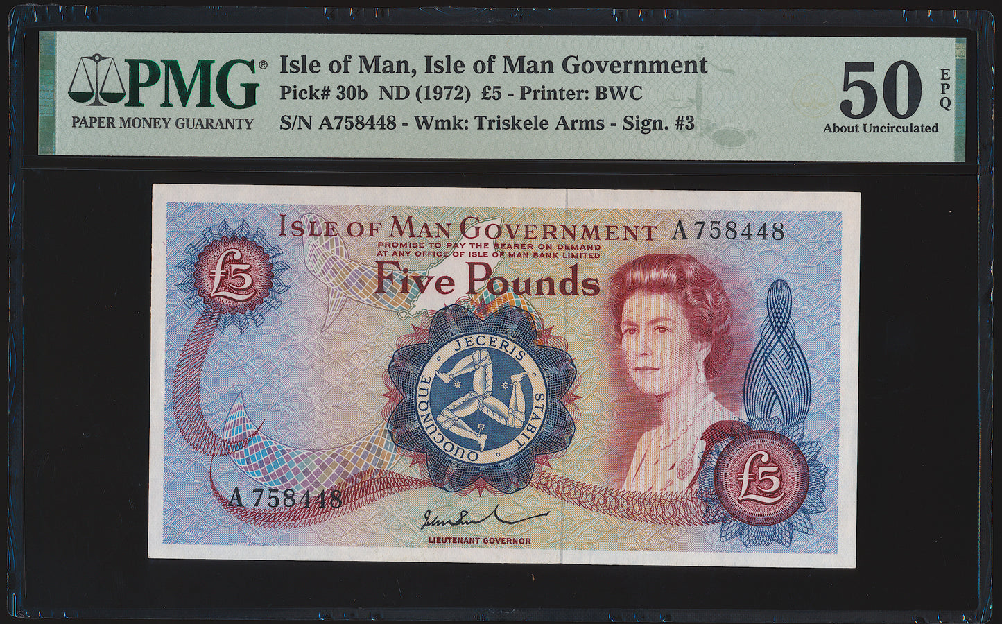 ISLE OF MAN P.30b IM42b 1972-1979 £5 AUNC 50 EPQ