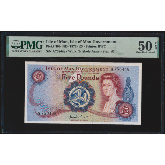 ISLE OF MAN P.30b IM42b 1972-1979 £5 AUNC 50 EPQ