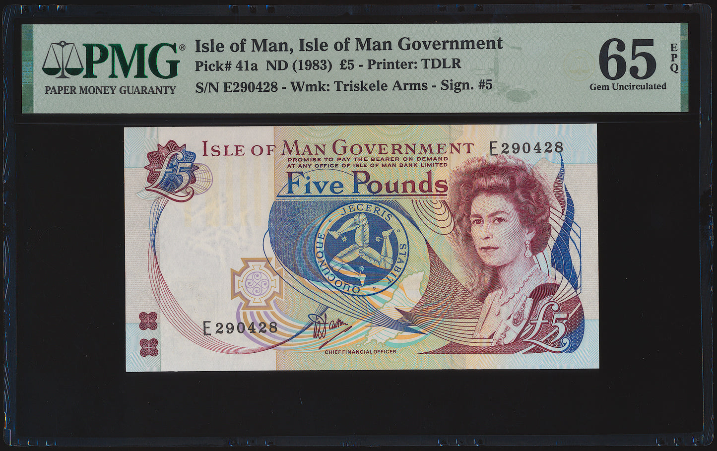 ISLE OF MAN P.41a IM44a 1991 £5 GEM UNC 65 EPQ