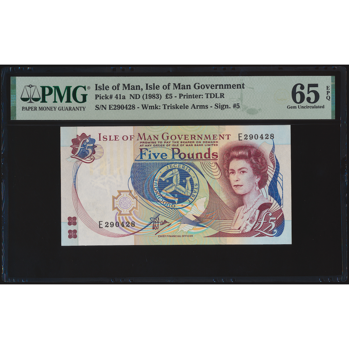 ISLE OF MAN P.41a IM44a 1991 £5 GEM UNC 65 EPQ