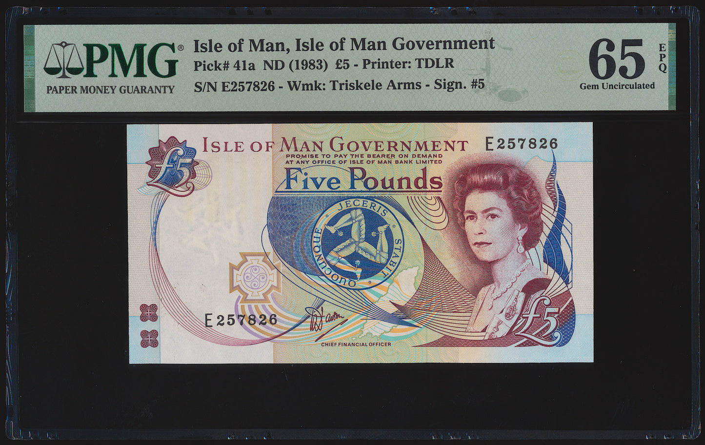 ISLE OF MAN P.41a IM44a 1991 £5 GEM UNC 65 EPQ