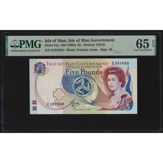 ISLE OF MAN P.41a IM44a 1991 £5 GEM UNC 65 EPQ