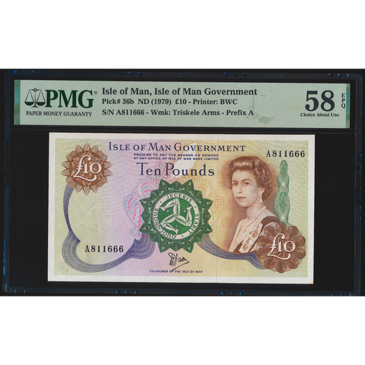 ISLE OF MAN P.36b IM52 1979-1991 £10 CHOICE AUNC 58 EPQ