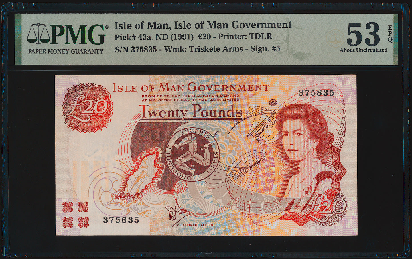 ISLE OF MAN P.43a IM63a 1991-2002 £20 AUNC 53 EPQ