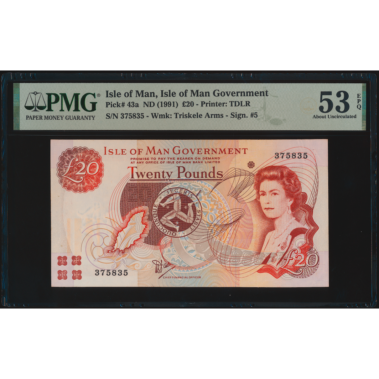 ISLE OF MAN P.43a IM63a 1991-2002 £20 AUNC 53 EPQ