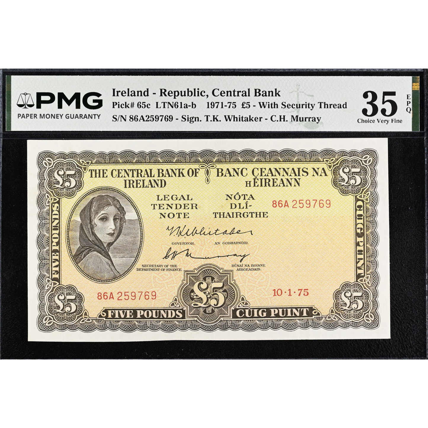 IRELAND P.65c 1975 £5 Choice VF 35 EPQ