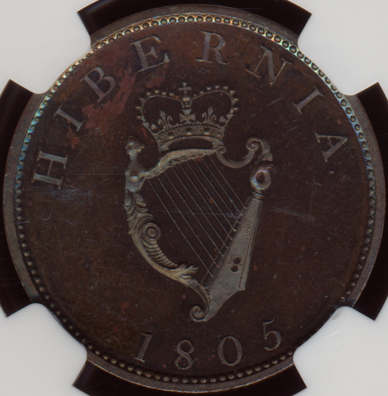IRELAND 1805 Proof Copper Halfpenny KM147.1 PF62 Brown Cameo