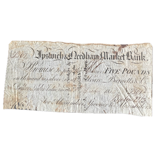 Ipswich & Needham Market Bank 1813 £5 banknote Outing 1043e