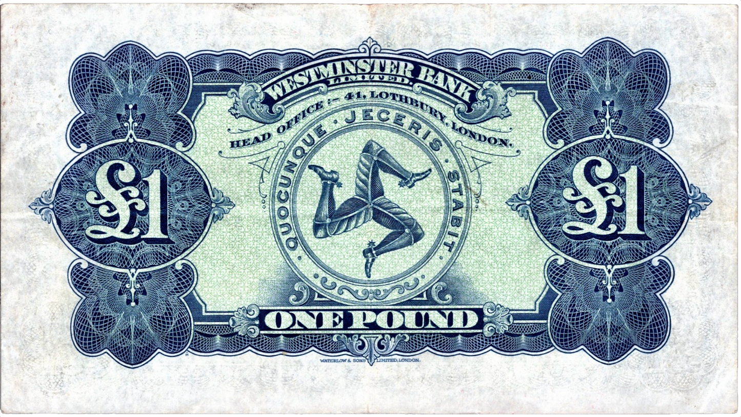 ISLE OF MAN P.23Ab IM10e Westminster Bank 1959 £1 VF