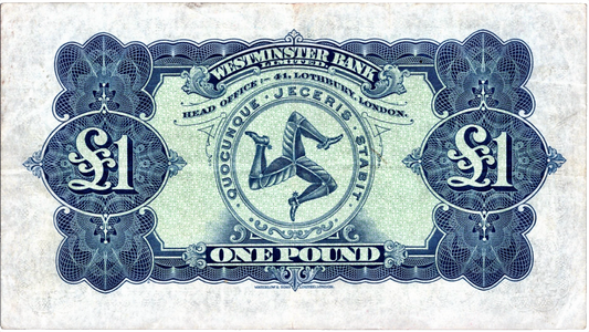 ISLE OF MAN P.23Ab IM10e Westminster Bank 1959 £1 VF