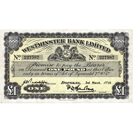 ISLE OF MAN P.23Ab IM10e Westminster Bank 1959 £1 VF