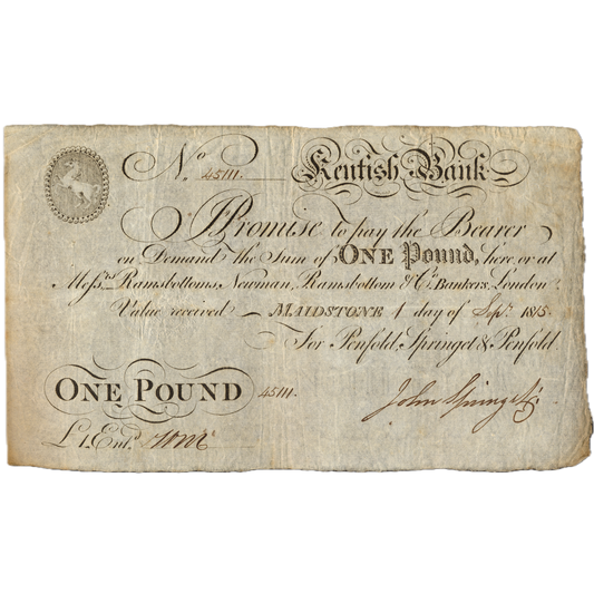 Kentish Bank Maidstone 1815 £1 banknote Outing 1327a