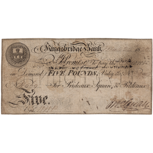 Kingsbridge Bank 1820 £5 banknote Outing 1068b