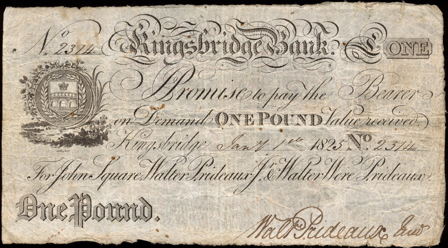 Kingsbridge Bank 1825 £1 banknote Outing 1068c