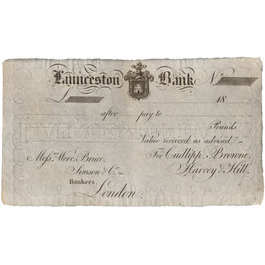 Launceston Bank 18-- (1810 - 1811) unissued bank drafts or payment orders Outing 1111