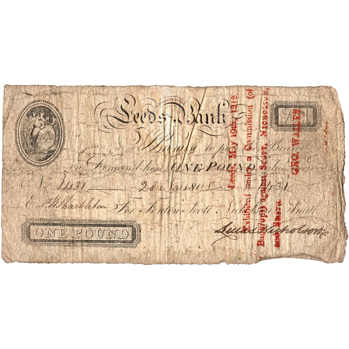 Leeds Commercial Bank 1808 £1 banknote Outing 1126a