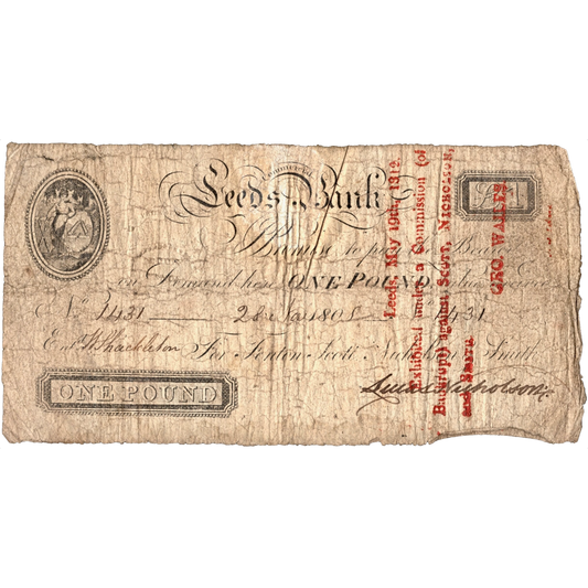 Leeds Commercial Bank 1808 £1 banknote Outing 1126a