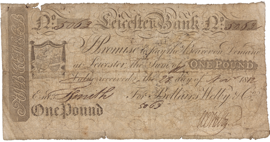 Leicester Bank 1812 £1 banknote Outing 1166a