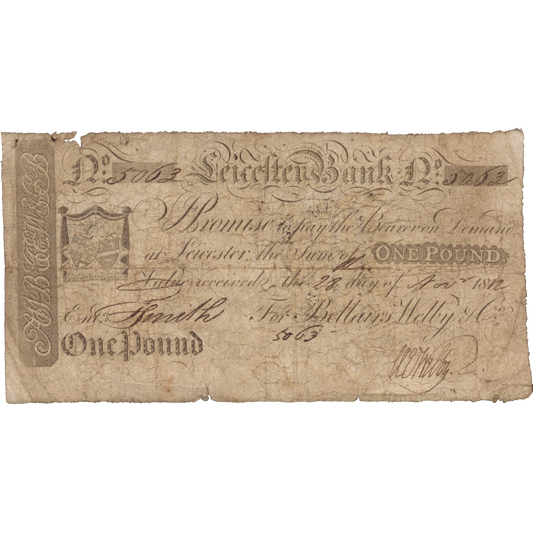 Leicester Bank 1812 £1 banknote Outing 1166a