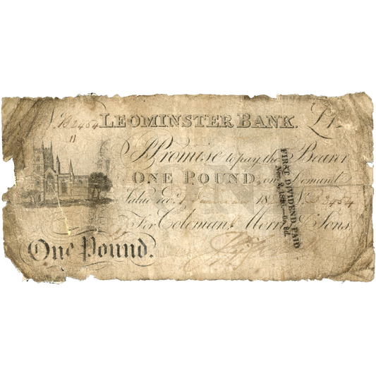Leominster Bank 1825 £1 banknote Outing 1177b
