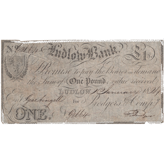 Ludlow Bank 1824 £1 banknote Outing 1293i