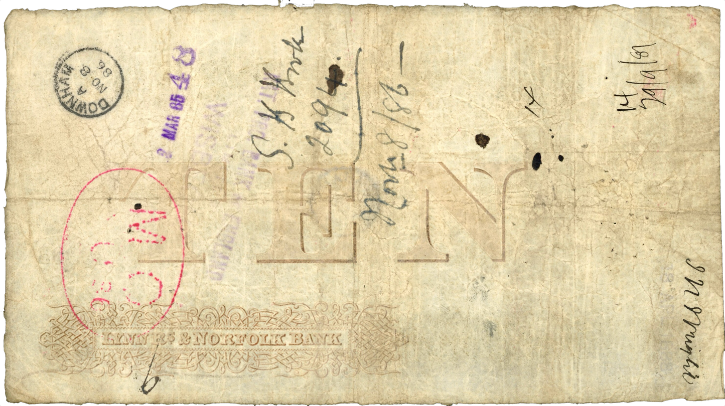 Lynn Regis & Norfolk Bank 1884 £10 banknote Outing 1075g