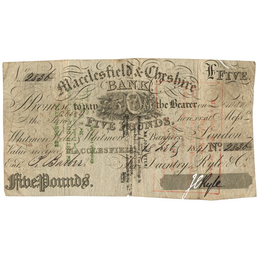 Macclesfield & Cheshire Bank 1841 £5 banknote Outing 1319b