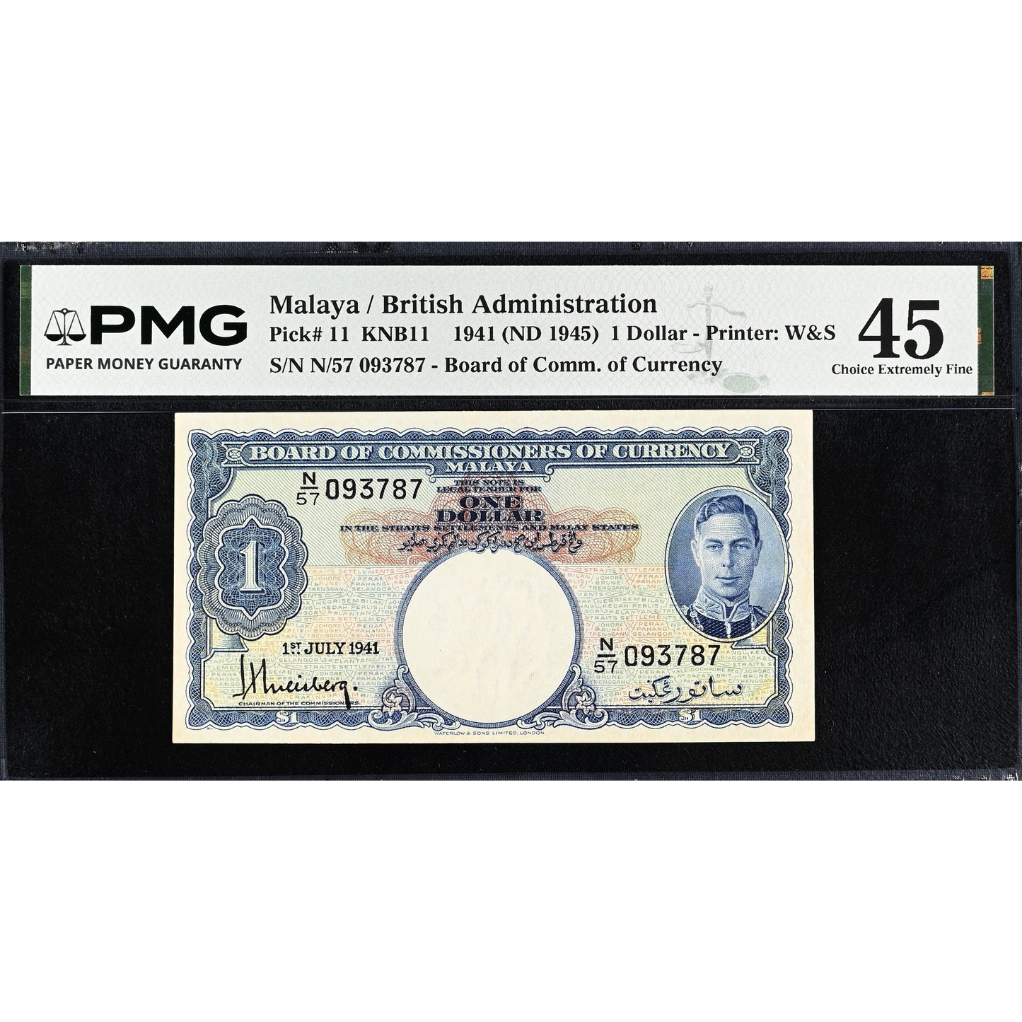 MALAYA P.11 1941 $1 Choice EF 45
