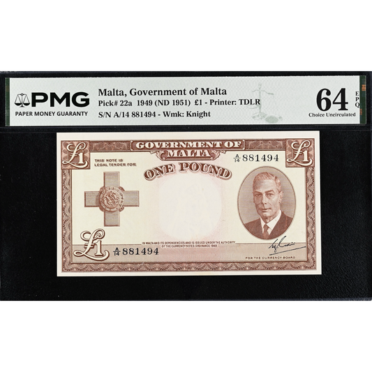 MALTA P.22a 1951 £1 First series A/15 Choice UNC 64 EPQ