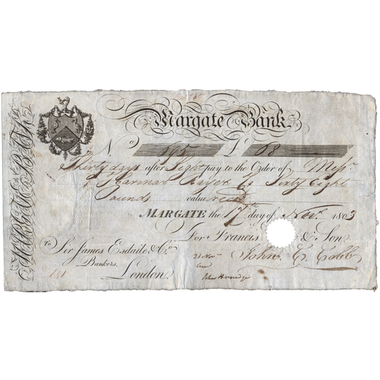 Margate Bank 1803 £68 sight note Outing 1389a for bank