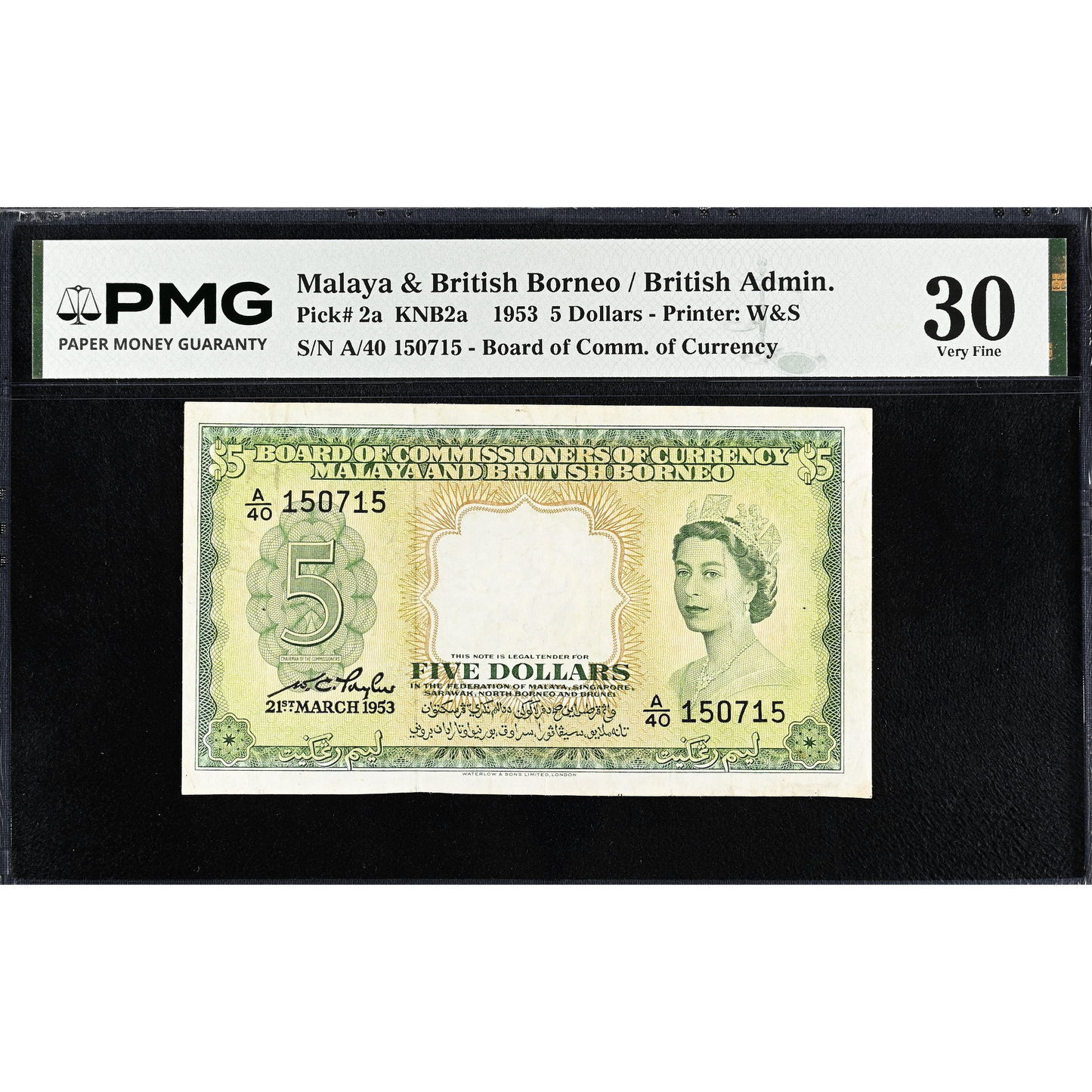 MALAYA and BRITISH BORNEO P.2a 1953 $5 VF 30