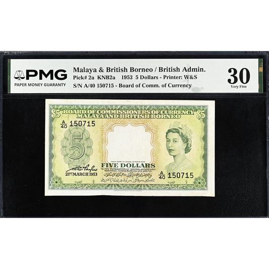 MALAYA and BRITISH BORNEO P.2a 1953 $5 VF 30