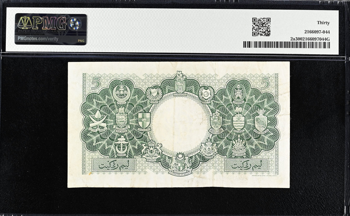 MALAYA and BRITISH BORNEO P.2a 1953 $5 VF 30