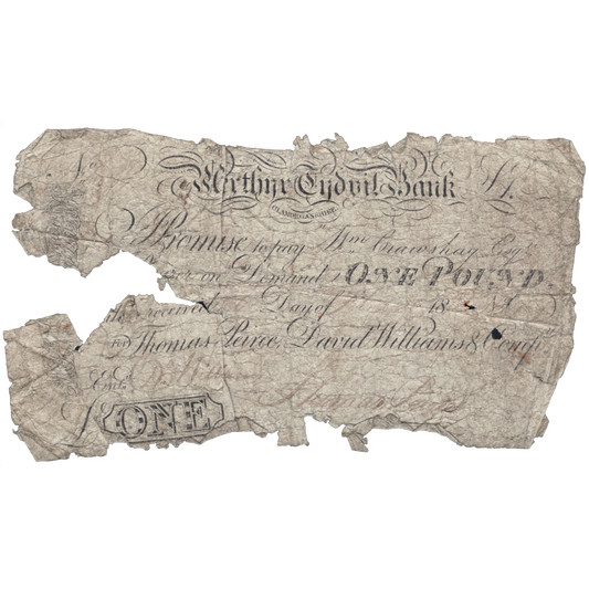 Merthyr Tydfil Bank Monmouthshire 1823 £1 banknote Outing 1421c