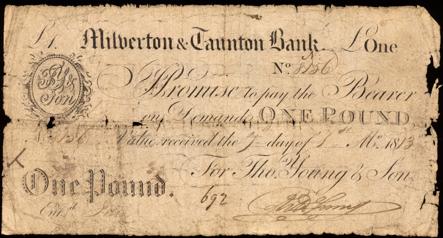 Milverton & Taunton Bank 1813 £1 banknote Outing 1436c