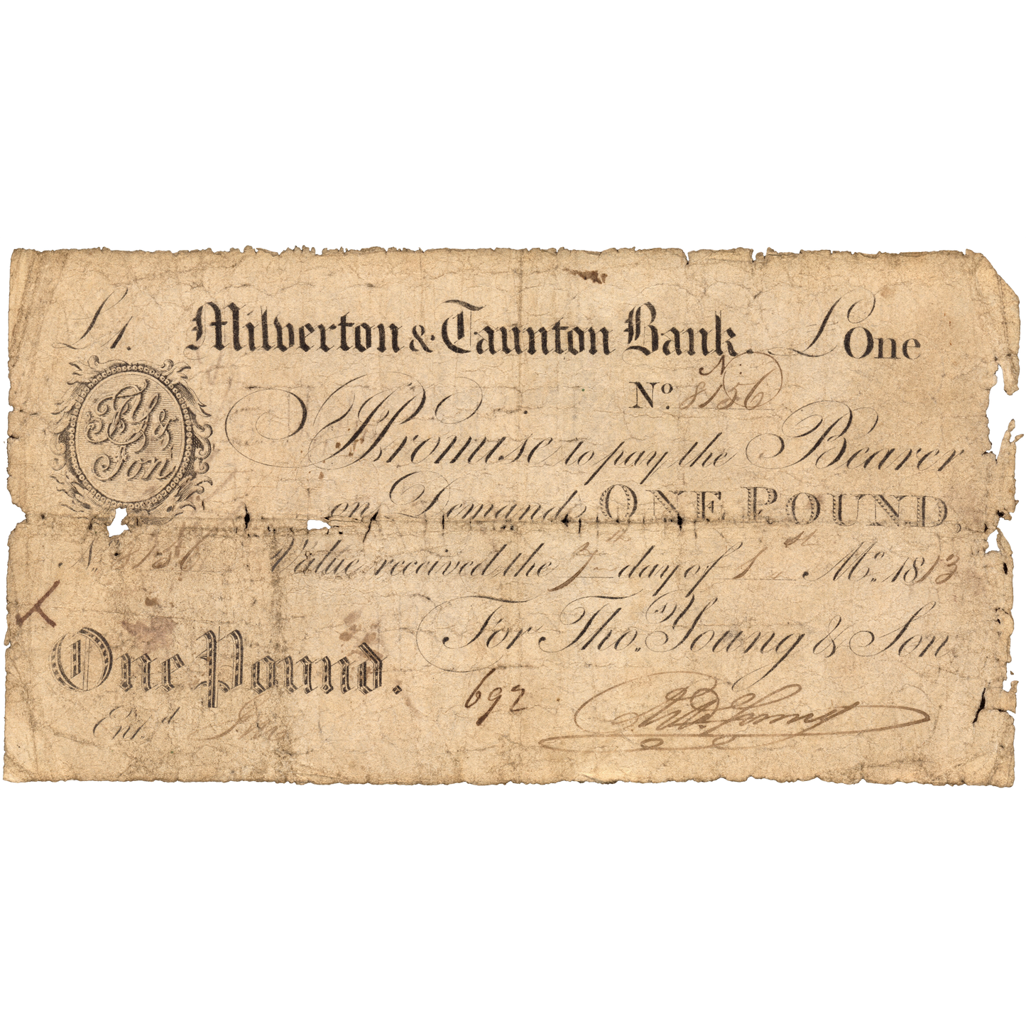 Milverton & Taunton Bank 1813 £1 banknote Outing 1436c