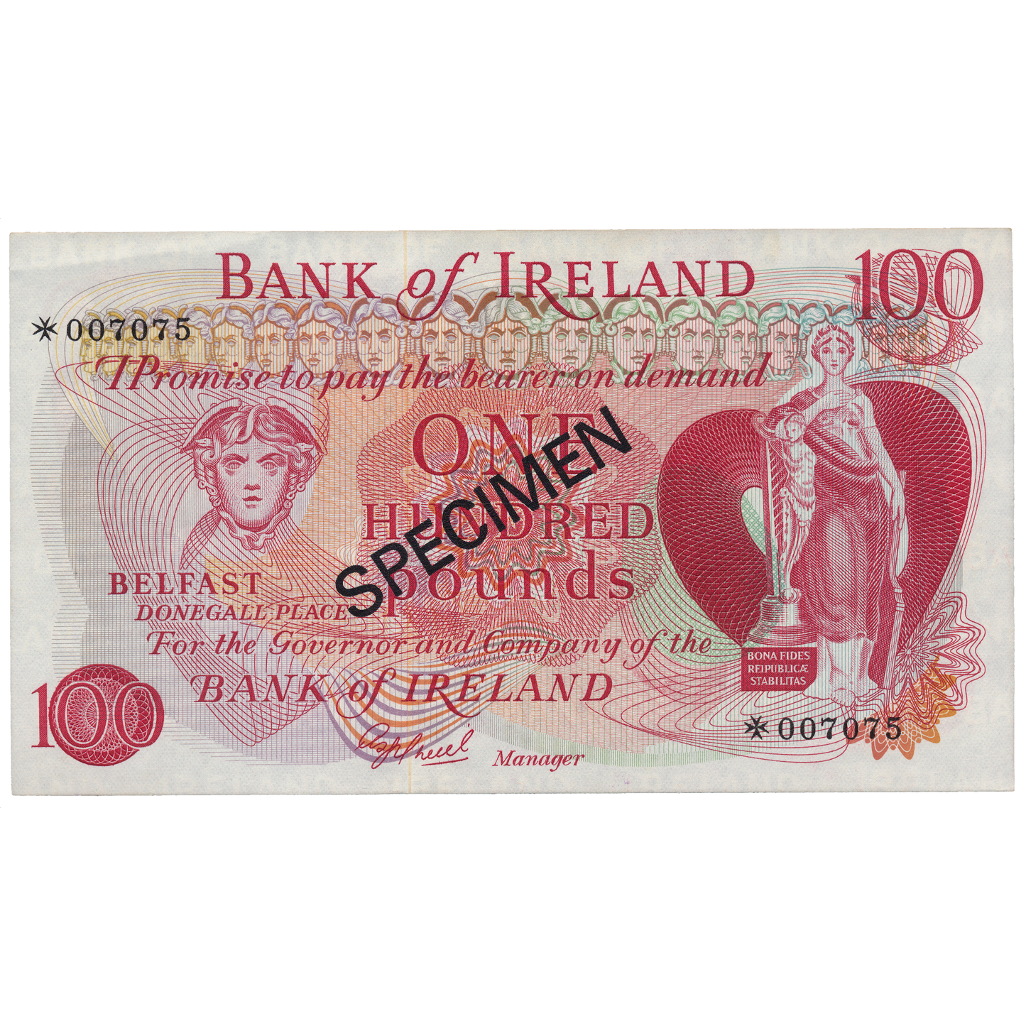 NORTHERN IRELAND P.68a NI251b 1978 Bank of Ireland £100 UNC Specimen
