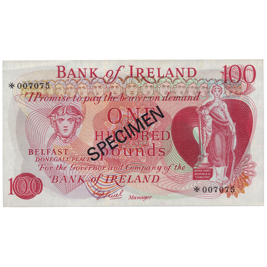 NORTHERN IRELAND P.68a NI251b 1978 Bank of Ireland £100 UNC Specimen