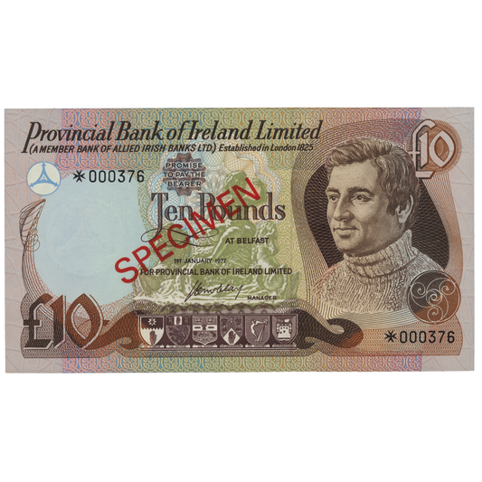 NORTHERN IRELAND P.249a NI724a 1977 Provincial Bank of Ireland £10 UNC Specimen