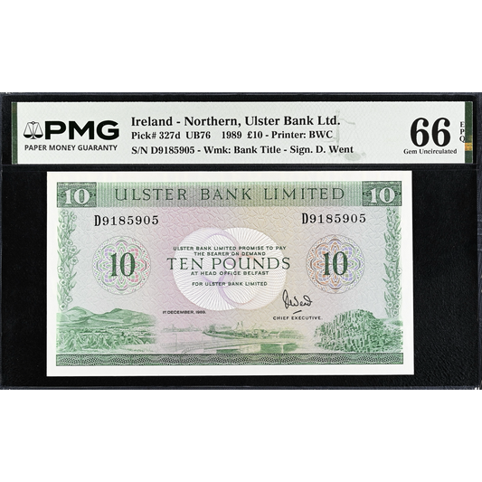 NORTHERN IRELAND P.327d NI825d 1989 Ulster Bank £10 Gem UNC 66 EPQ
