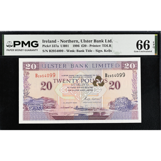 NORTHERN IRELAND P.337a NI835a 1996 Ulster Bank £20 Gem UNC 66 EPQ