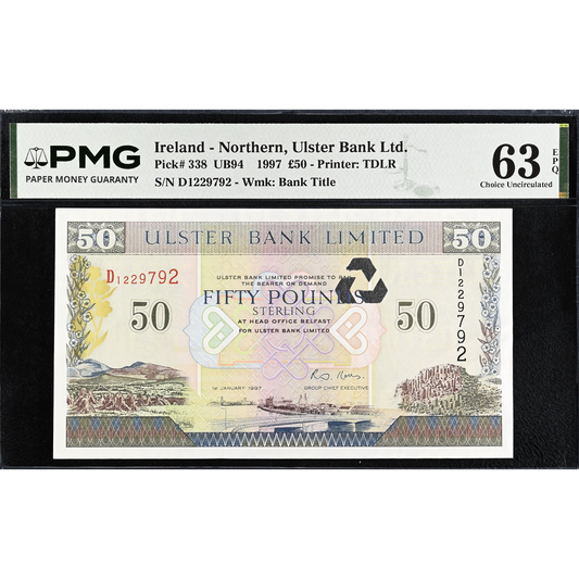 NORTHERN IRELAND P.338 NI844 1997 Ulster Bank £50 Choice UNC 63 EPQ