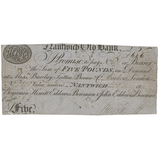 Nantwich Old Bank 1812 £5 banknote Outing 1474c