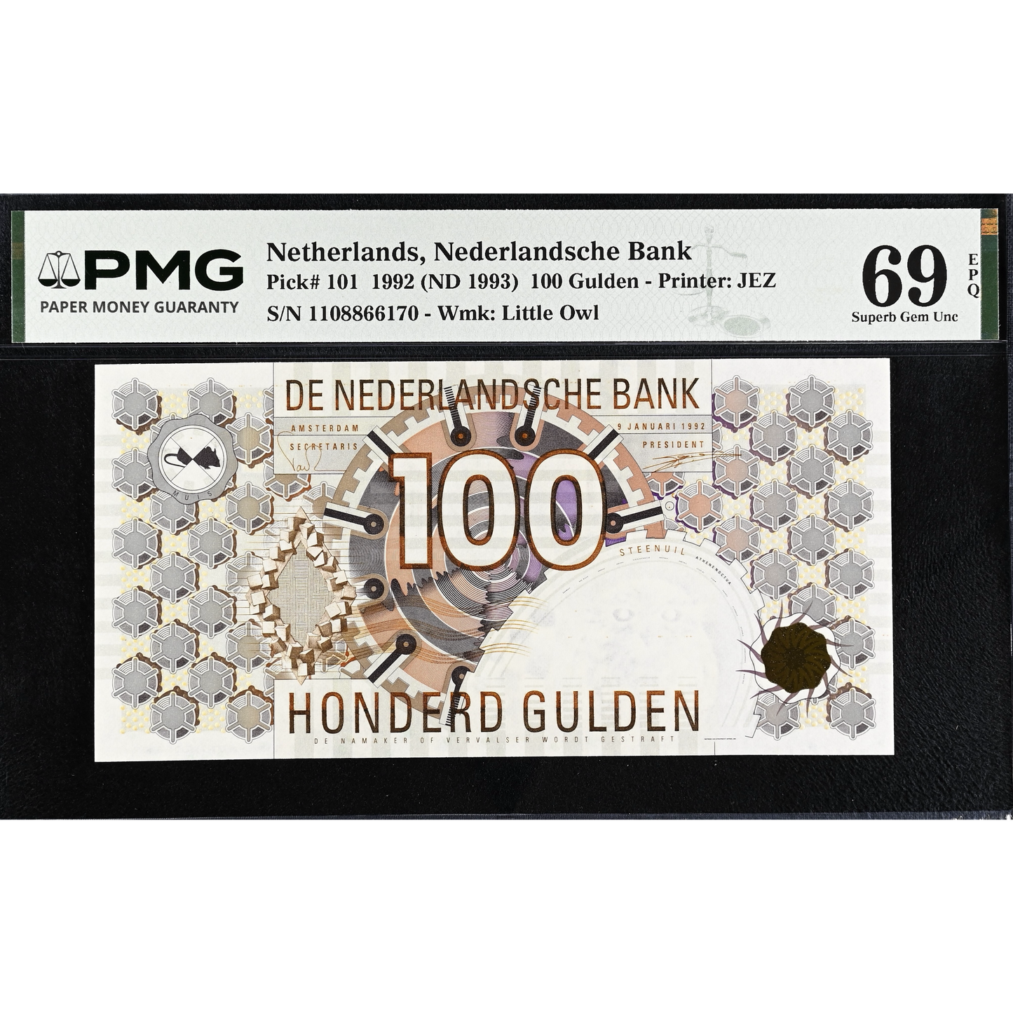 NETHERLANDS P.101 1992 100 Guilden Superb Gem UNC 69 EPQ