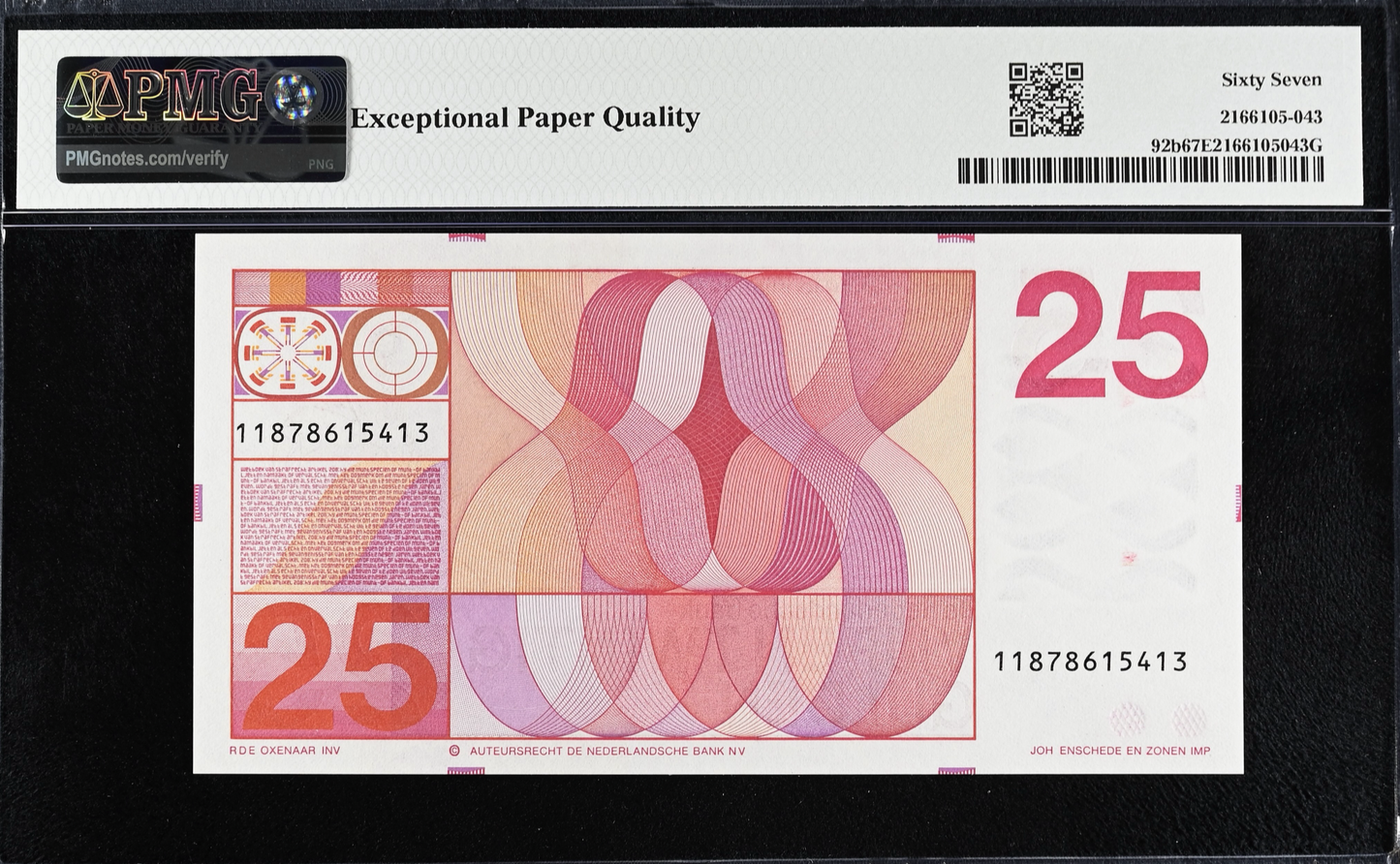 NETHERLANDS P.92b 1971 25 Guilden Superb UNC 67 EPQ