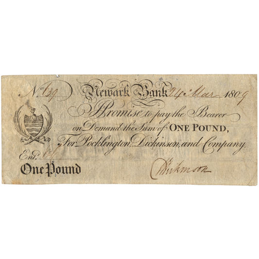 Newark Bank 1808 £1 banknote Outing 1488i