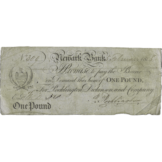 Newark Bank 1808 £1 banknote Outing 1488i