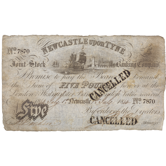 Newcastle upon Tyne Joint Stock Bank 1840 £5 banknote Outing 1515b